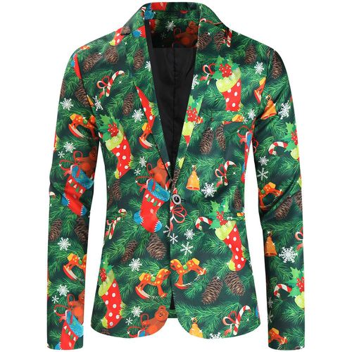 Blazer à imprimé Noël à bouton - SHEIN - Modalova