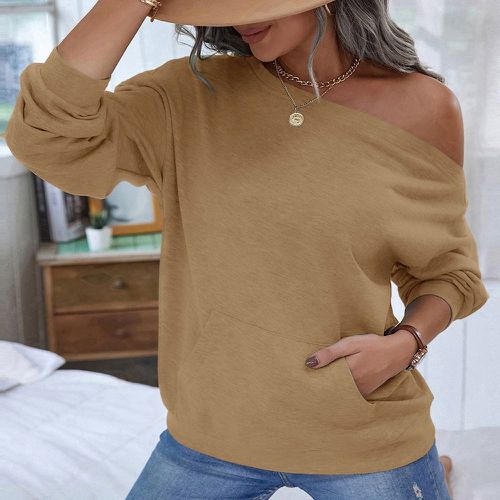 Sweat-shirt à col asymétrique à poche kangourou - SHEIN - Modalova
