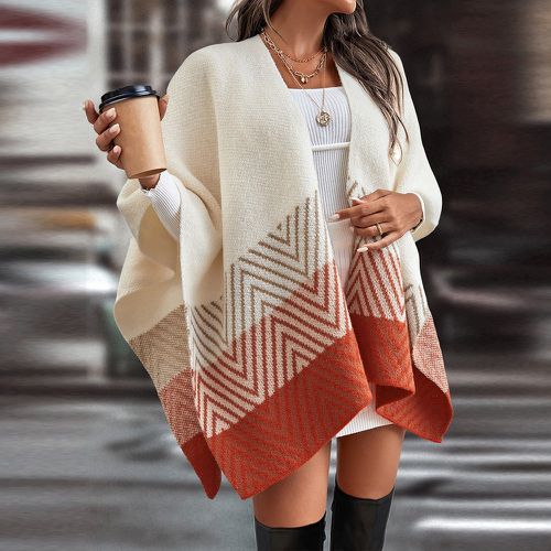 Cape à blocs de couleurs à chevrons en tricot croisé (sans ceinture) - SHEIN - Modalova