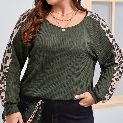 Sweat-shirt léopard manches raglan en maille gaufrée - SHEIN - Modalova