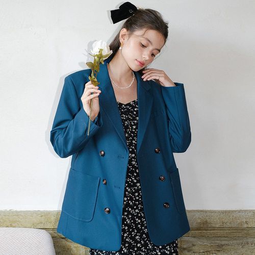 Blazer long à bouton avec poches - SHEIN - Modalova