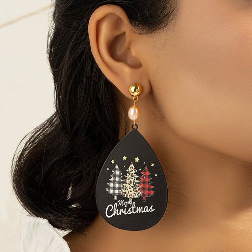 Boucles d'oreilles à design goutte d'eau arbre de Noël et lettres perle de culture - SHEIN - Modalova