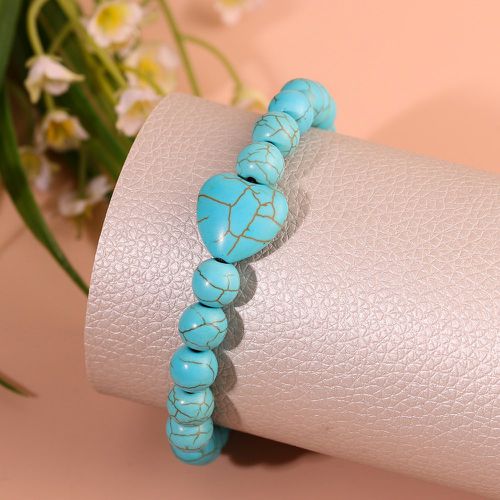Bracelet perlé turquoise à détail cœur - SHEIN - Modalova