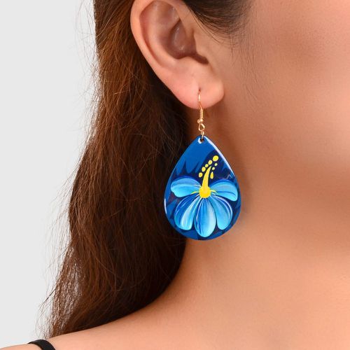 Boucles d'oreilles à design goutte d'eau à imprimé fleur - SHEIN - Modalova