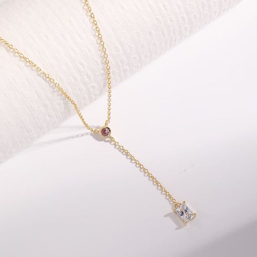 Collier avec pendentif zircone cubique et rectangle breloque - SHEIN - Modalova