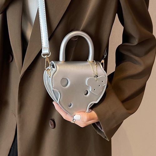 Sac fantaisie mini métallique design cœur à rabat avec breloque de sac - SHEIN - Modalova
