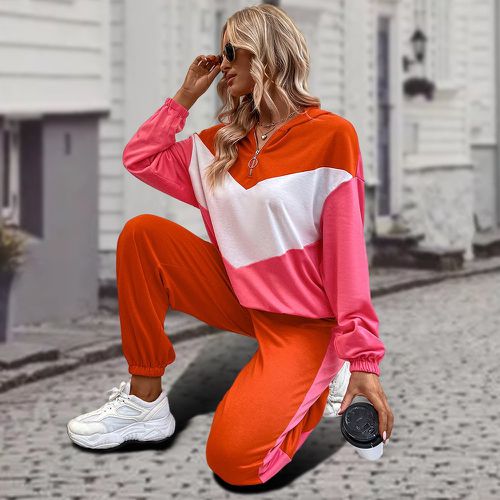 Pantalon de survêtement & sweat-shirt à capuche à blocs de couleurs - SHEIN - Modalova