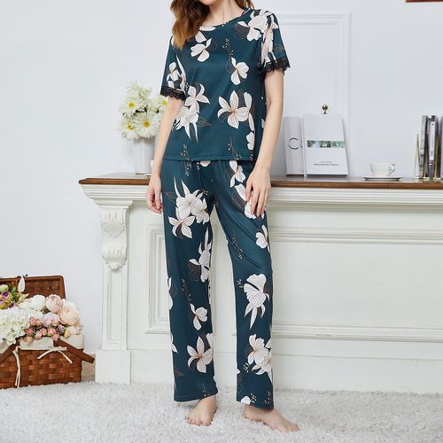 Ensemble de pyjama à imprimé floral ourlet en dentelle - SHEIN - Modalova