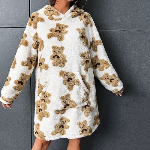 Robe à imprimé ours sweat-shirt à capuche en tissu duveteux - SHEIN - Modalova