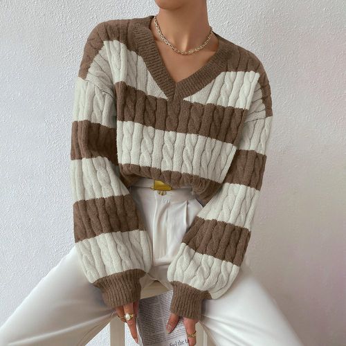 Pull bicolore en tricot torsadé - SHEIN - Modalova