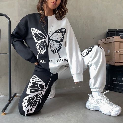 Pantalon de survêtement & Sweat-shirt à imprimé papillon bicolore - SHEIN - Modalova