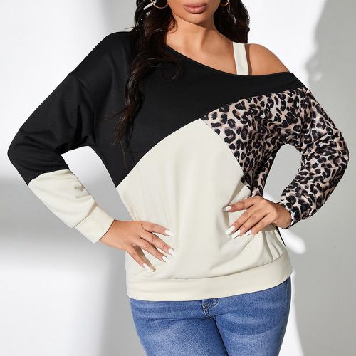Sweat-shirt léopard à blocs de couleurs à col asymétrique - SHEIN - Modalova