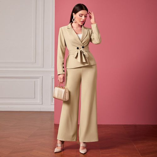 Col à revers ceinturé Blazer & Pantalon ample - SHEIN - Modalova