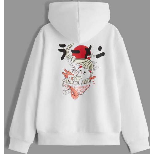 Sweat-shirt à capuche à motif chat et lettre japonaise - SHEIN - Modalova