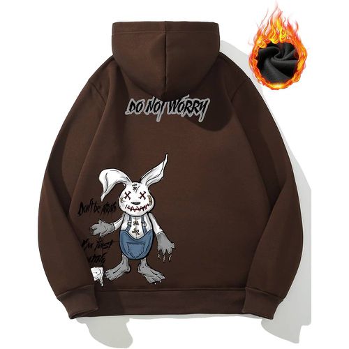 Sweat-shirt à capuche thermique dessin animé et slogan à poche kangourou à cordon - SHEIN - Modalova