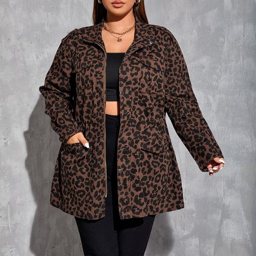 Manteau en jean léopard poche à rabat - SHEIN - Modalova