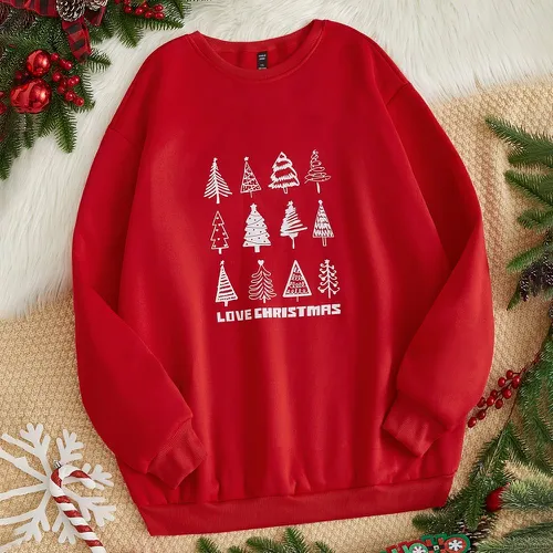 Sweat-shirt thermique arbre de Noël et lettres - SHEIN - Modalova