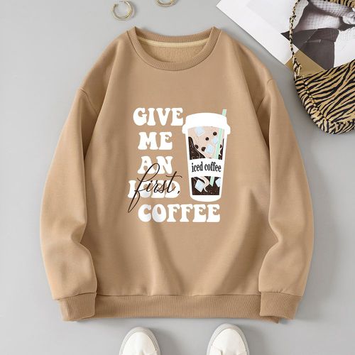 Sweat-shirt thermique slogan & à imprimé café - SHEIN - Modalova