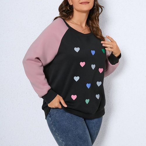 Sweat-shirt à imprimé cœur bicolore manches raglan - SHEIN - Modalova