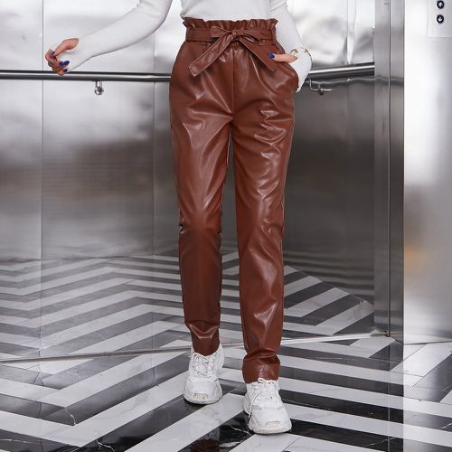 Pantalon à taille froncée ceinturé en cuir PU - SHEIN - Modalova