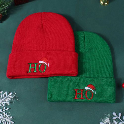 Pièces Bonnet en tricot chapeau de Noël à broderie - SHEIN - Modalova