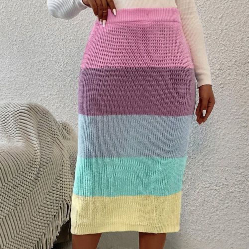 Jupe en tricot à blocs de couleurs taille haute - SHEIN - Modalova