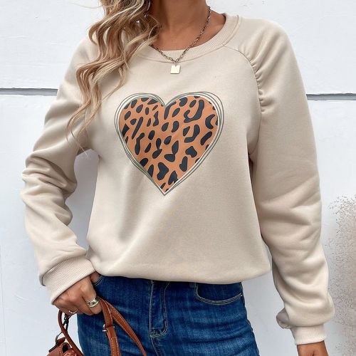 Sweat-shirt à imprimé cœur léopard manches raglan - SHEIN - Modalova
