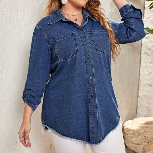 Blouse en jean manches pattes ourlet effiloché - SHEIN - Modalova