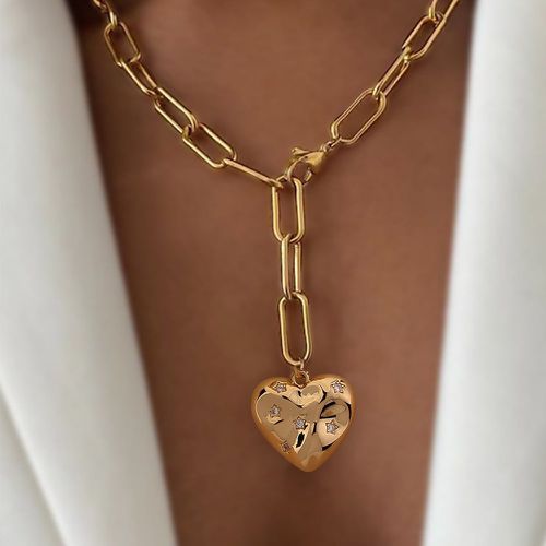 Collier avec pendentif zircone cubique à détail étoile à breloque cœur - SHEIN - Modalova