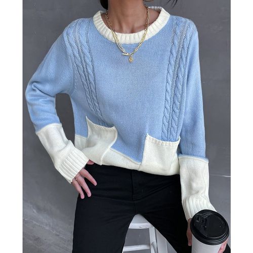 Pull bicolore en tricot torsadé à poches - SHEIN - Modalova