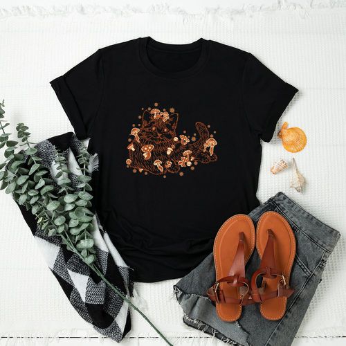 T-shirt à imprimé champignon et chat - SHEIN - Modalova