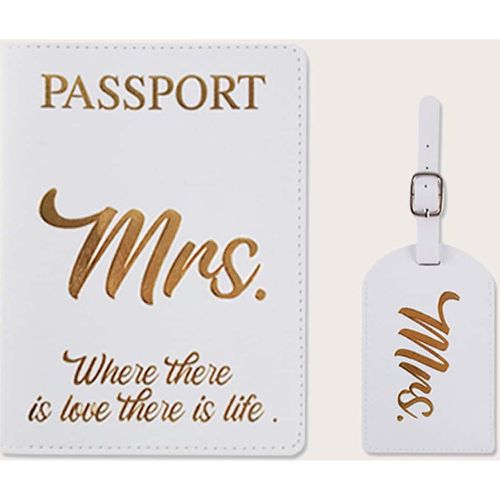 Métallique graphique de slogan Étui à passeport avec Étiquette pour valise - SHEIN - Modalova