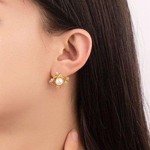 Clous d'oreilles perle de culture & zircone cubique - SHEIN - Modalova