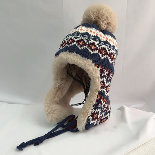 Bonnet en tricot à pompons à motif géométrique - SHEIN - Modalova