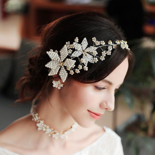 Bandeau pour cheveux fausse perle à fleur à strass mariée - SHEIN - Modalova