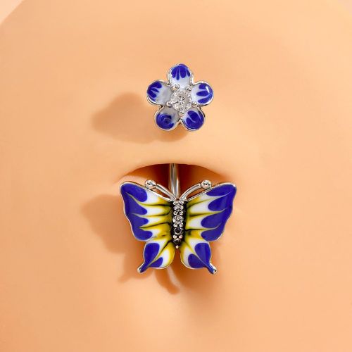 Anneau à nombril fleur et papillon - SHEIN - Modalova