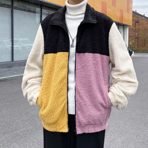 Veste duveteuse à blocs de couleurs à poches - SHEIN - Modalova