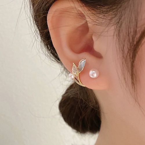 Boucle d'oreille fausse perle & à détail feuille - SHEIN - Modalova