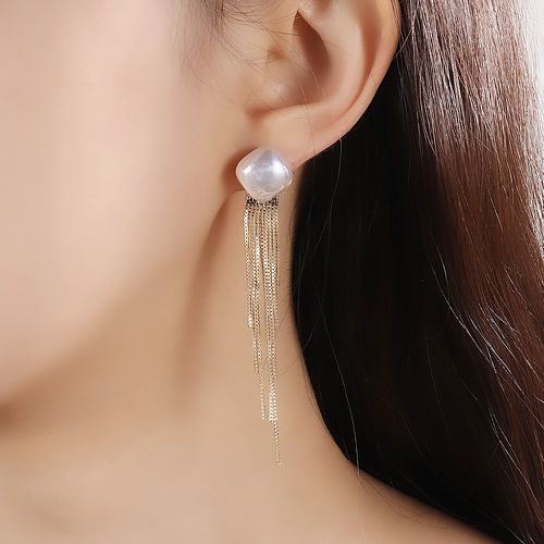 Pendants d'oreilles à fausse perle à franges en métal - SHEIN - Modalova