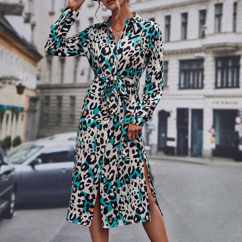 Robe chemise léopard fendu - SHEIN - Modalova