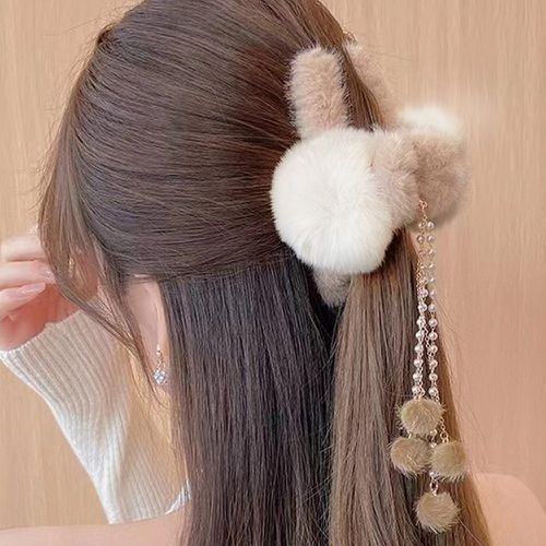 Griffe de cheveux duveteuse à pompons - SHEIN - Modalova