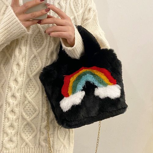 Sac à main à motif arc-en-ciel en tissu duveteux - SHEIN - Modalova