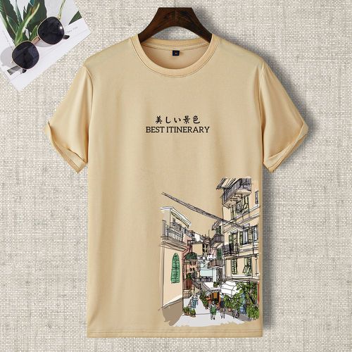 T-shirt à motif bâtiment et lettres - SHEIN - Modalova