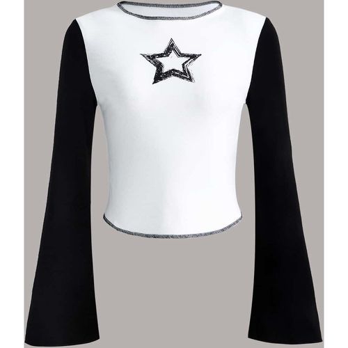 T-shirt à blocs de couleurs et étoile à surpiqûres - SHEIN - Modalova