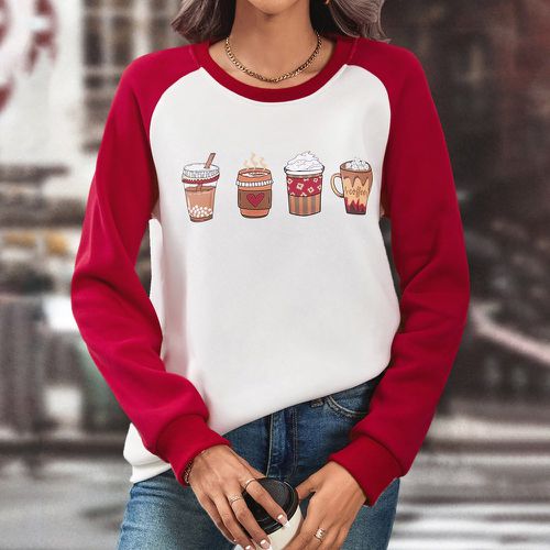 Sweat-shirt à blocs de couleurs à imprimé café manches raglan - SHEIN - Modalova