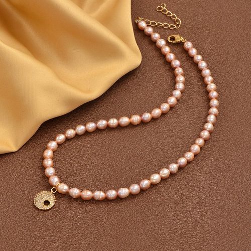 Collier à perles perle de culture zircone cubique à breloque ronde - SHEIN - Modalova