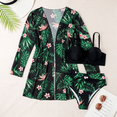 Bikini à imprimé tropical push-up hipster & Kimono - SHEIN - Modalova