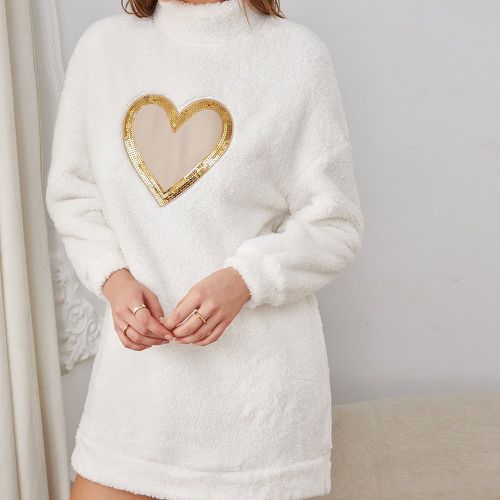 Robe sweat-shirt avec motif cœur à paillettes à col montant en flanelle - SHEIN - Modalova