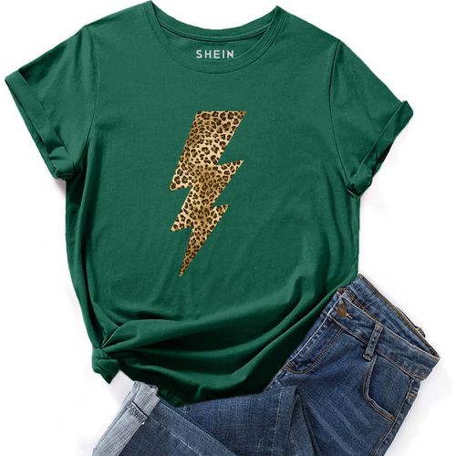 T-shirt à motif éclair et léopard - SHEIN - Modalova