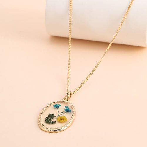 Collier fleur séchée à breloque ovale - SHEIN - Modalova